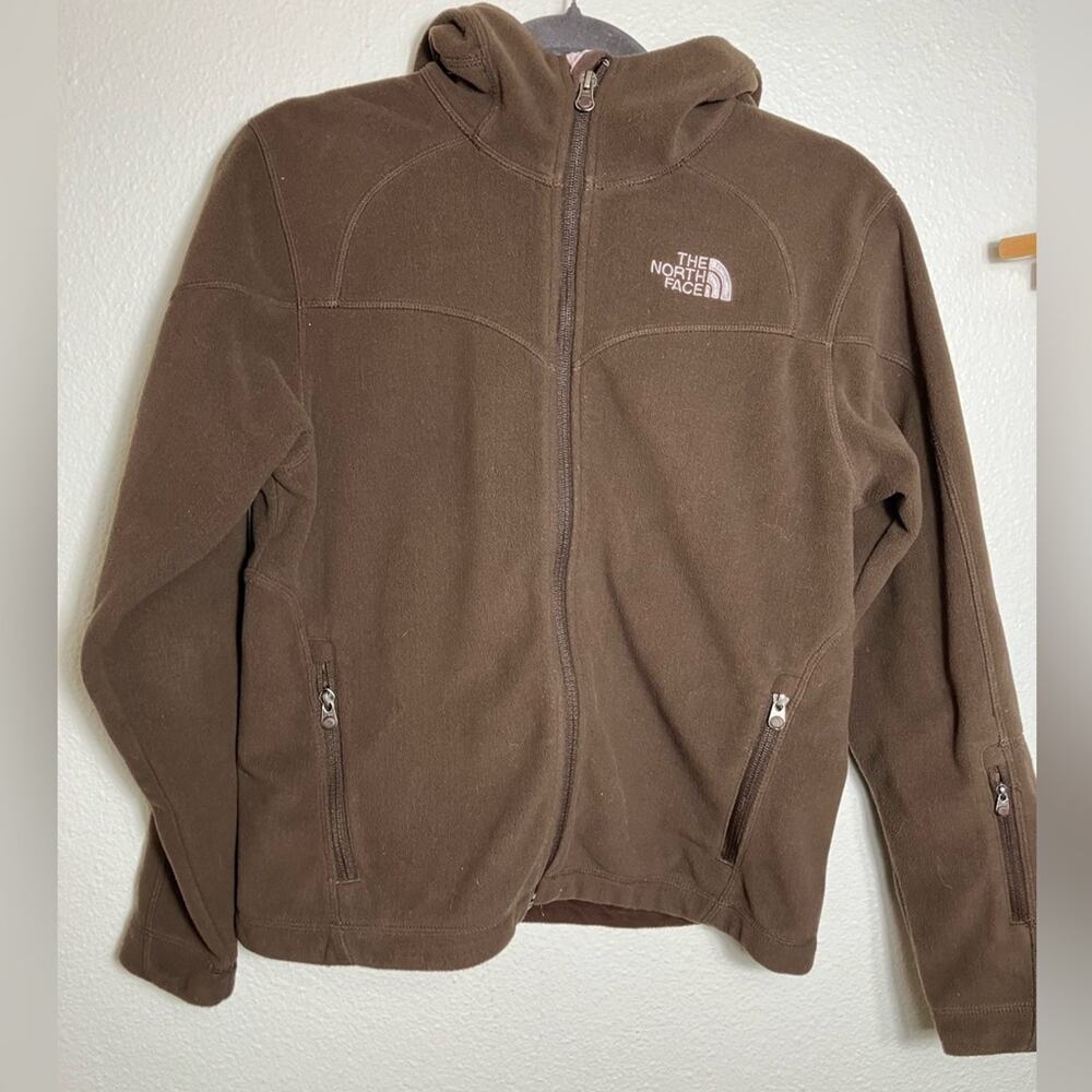 EUC brown north face zip up‎ hoodie hooded outdoor fleece full zip